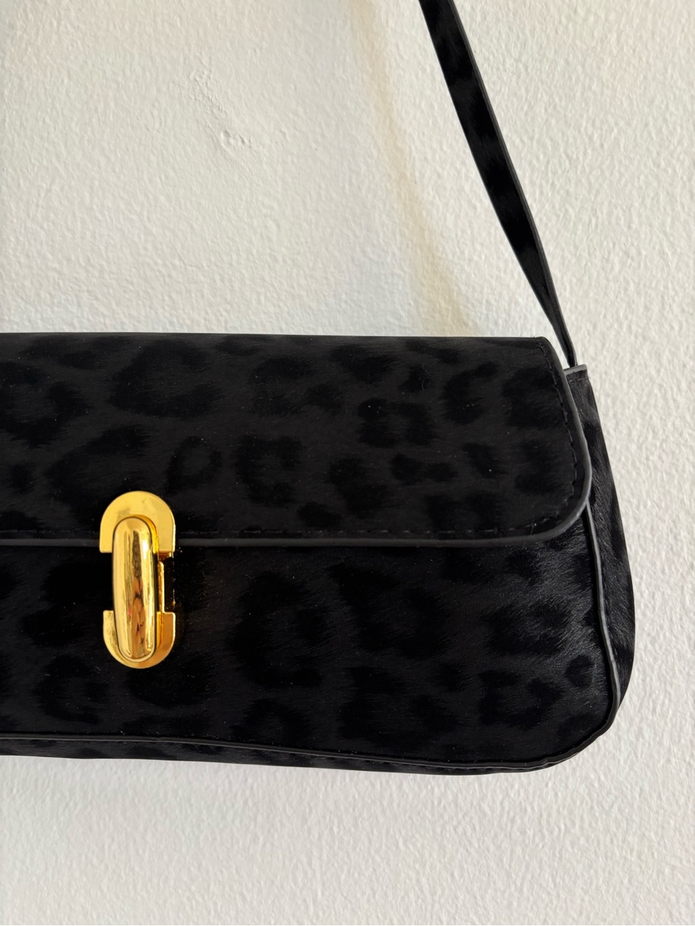 Black Leopard Shoulder Bag with Gold Hardware